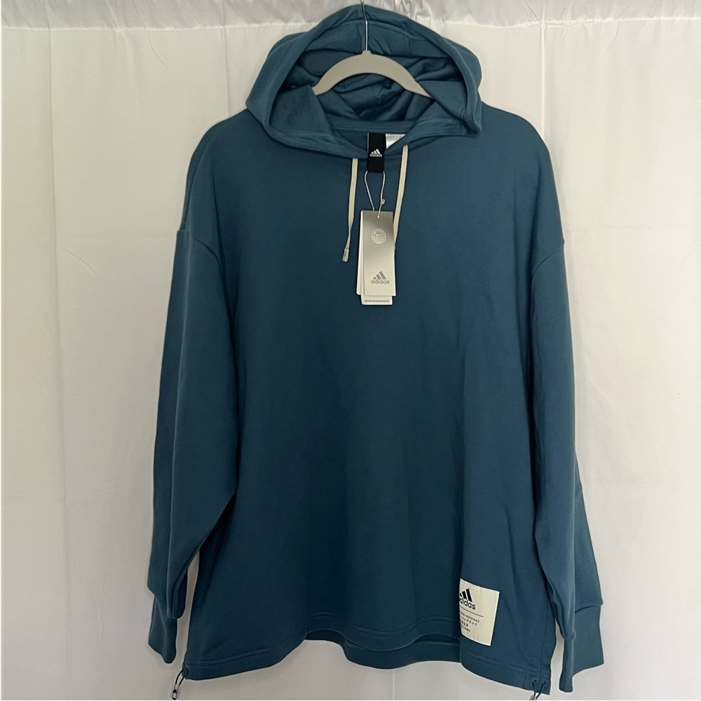 Adidas Hoodie Blue Oversized Straight Hem Knit Small NWT's